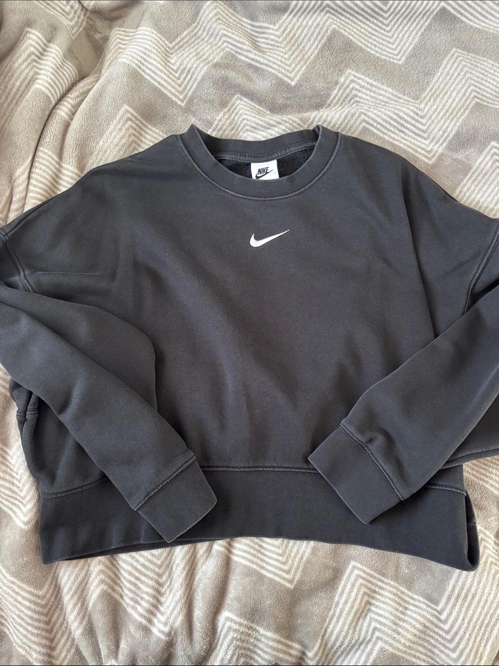 Women’s Nike Black Crop Crewneck Sweatshirt with White Swoosh